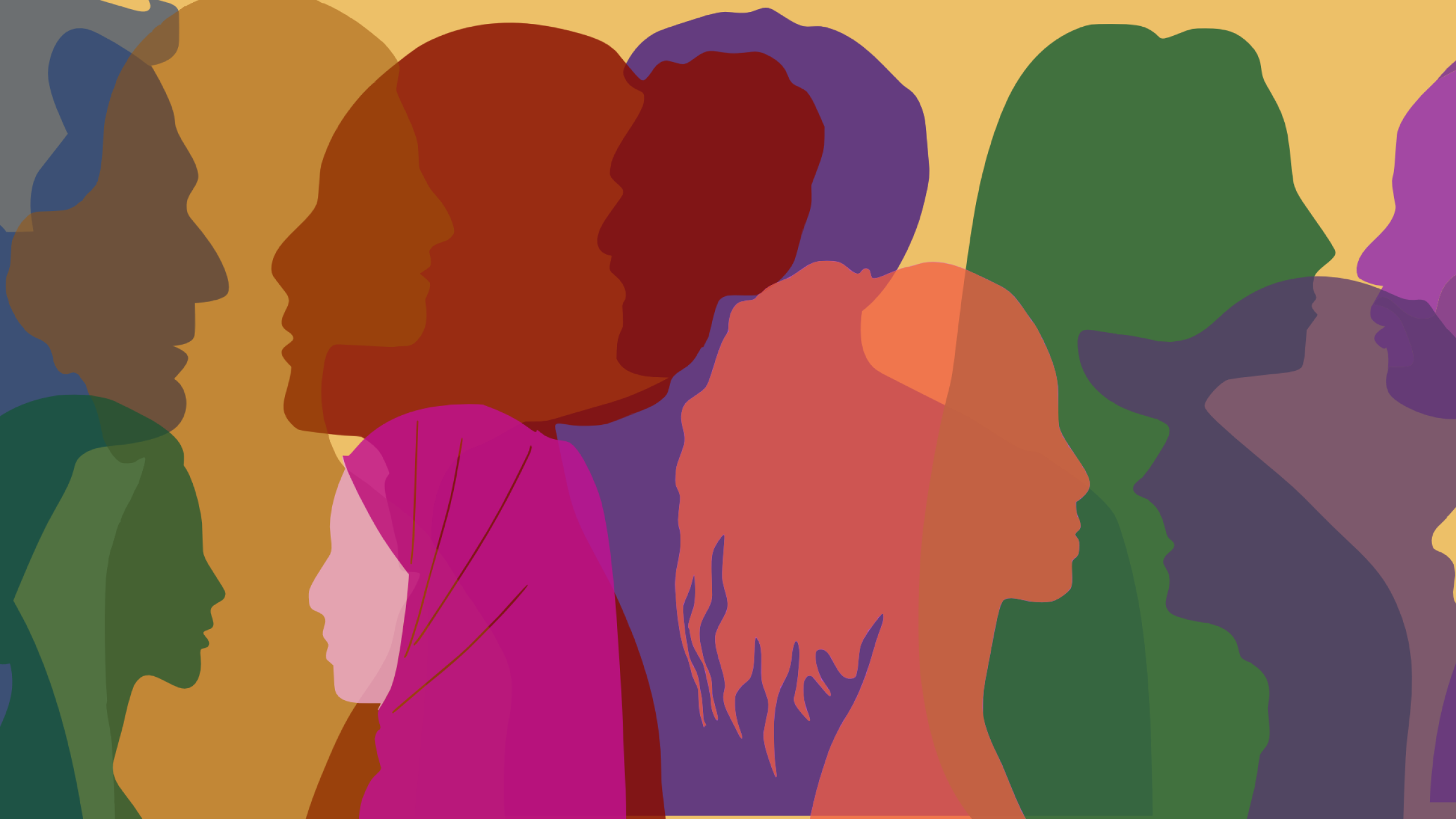 Silhouetten verschiedener Frauen- und Männerköpfe